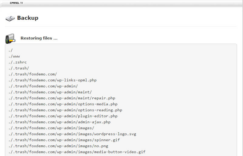 Restored files result page