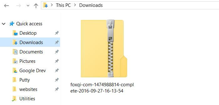 BackUpWordPress downloaded zip file