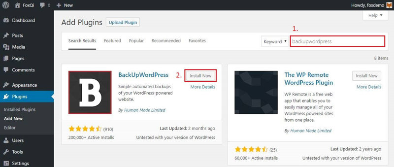 Installing the BackUpWordPress plugin