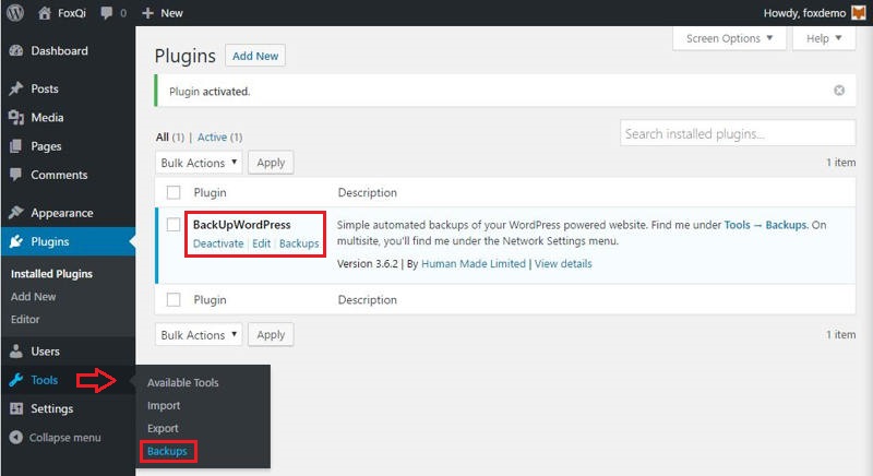 Highlighting BackUpWordPress sub-menu item under Tools