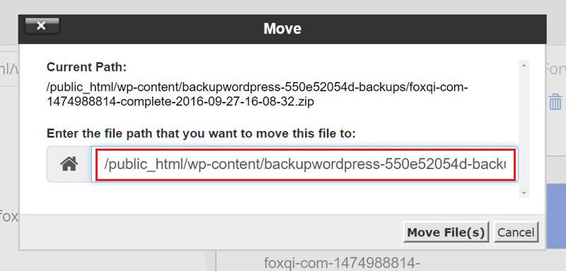 Modal window showing full path to file