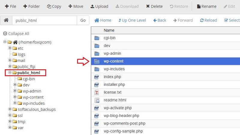 Navigating to wp-content