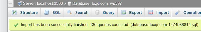 phpMyAdmin import success message