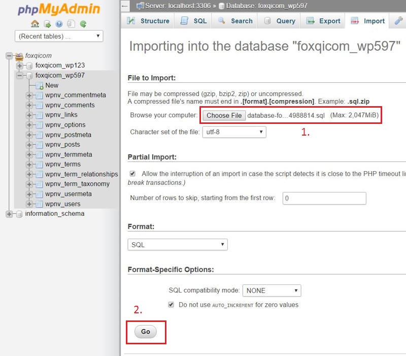 Importing database file