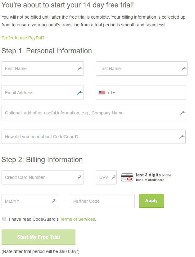 CodeGuard payment page