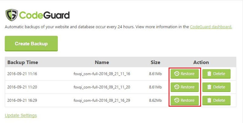 Highlighting restore buttons