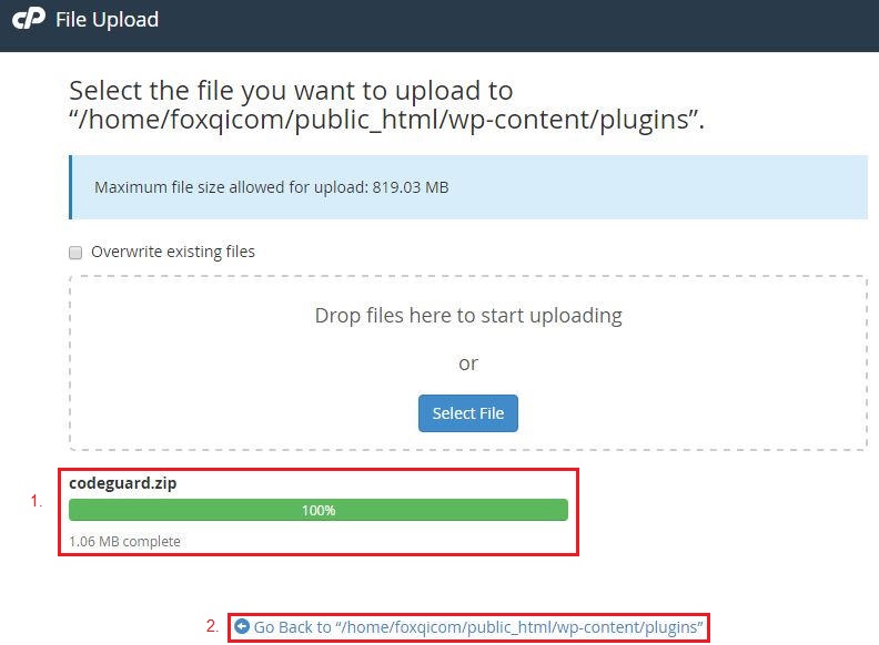 Uploading the CodeGuard plugin