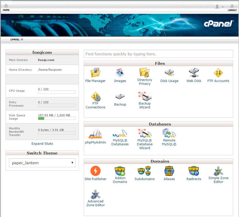 Classic cPanel dashboard