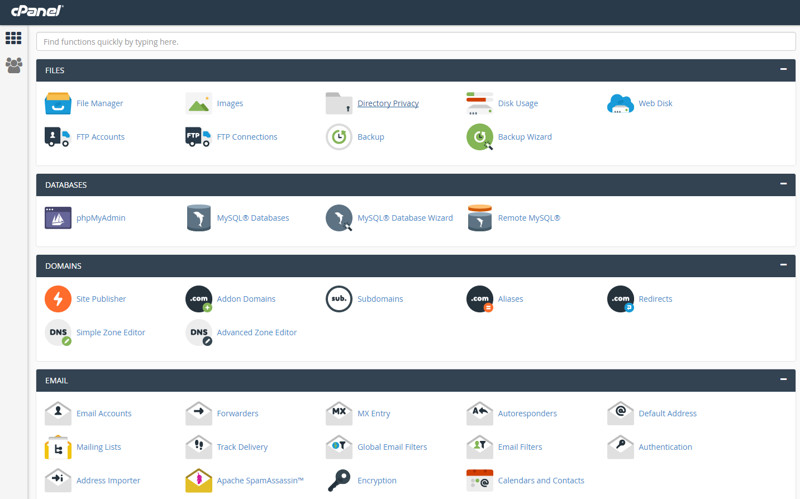 Modern variation of cPanel dashboard