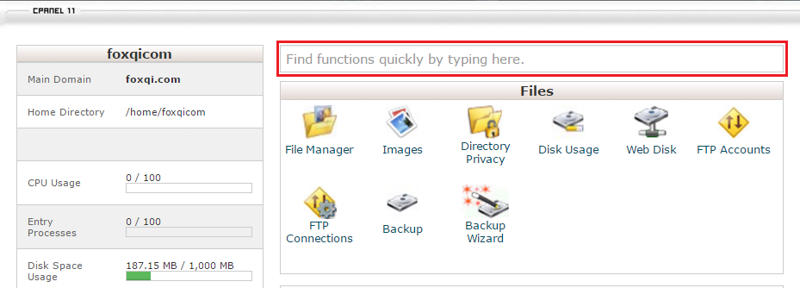 cPanel jump-search field