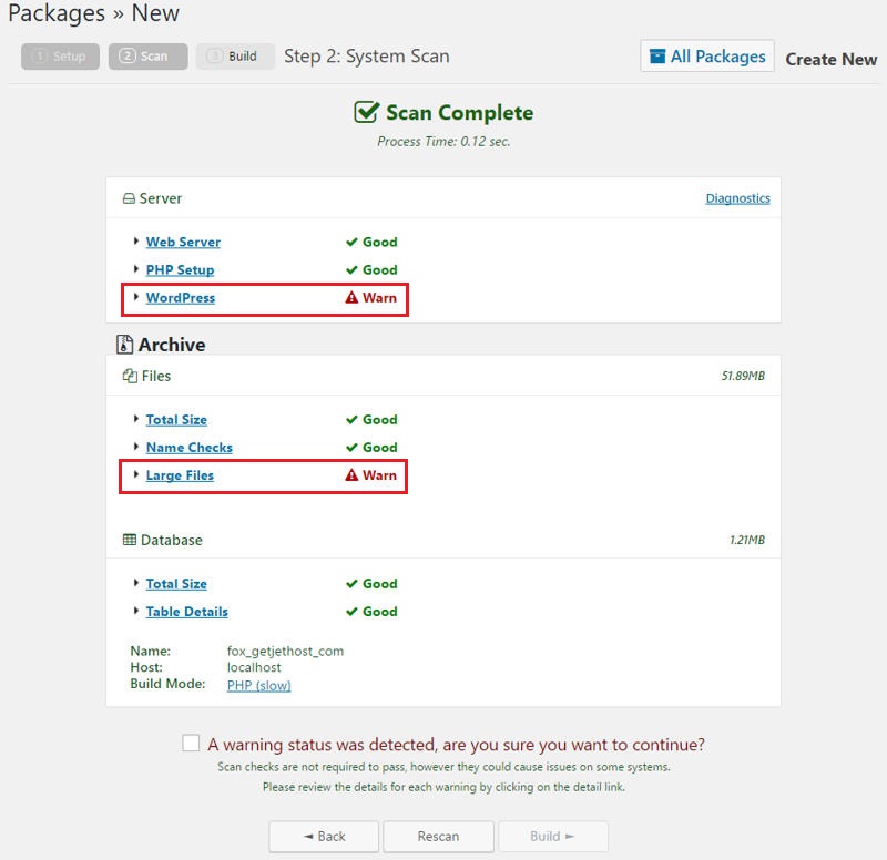 Duplicator package build scan results