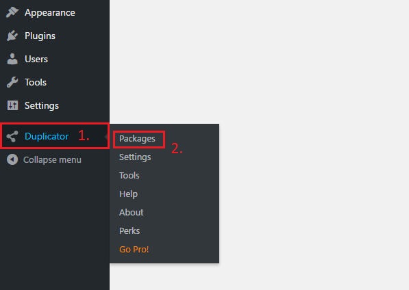 Highlighting Duplicator menu item