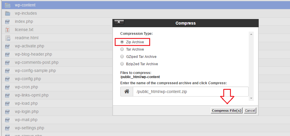 Compressing wp-content folder