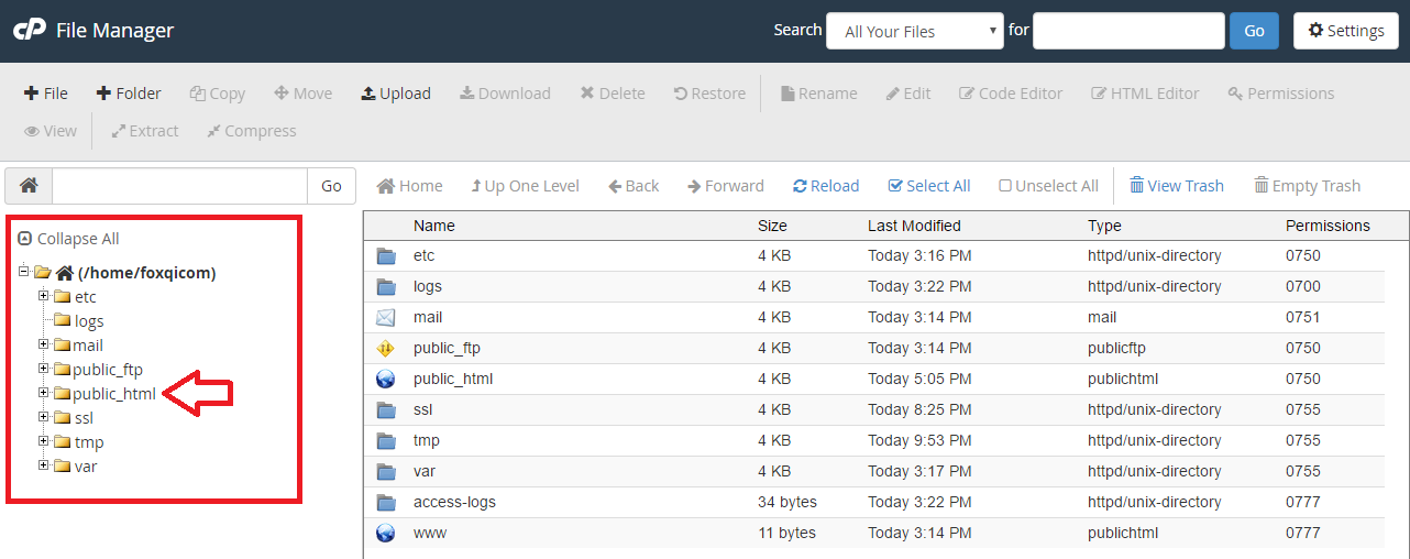 File Manager controls
