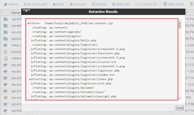 Modal window displaying extraction results