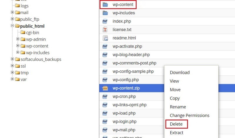 Deleting the wp-content.zip file