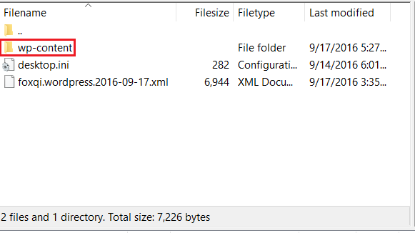 Downloaded wp-content directory