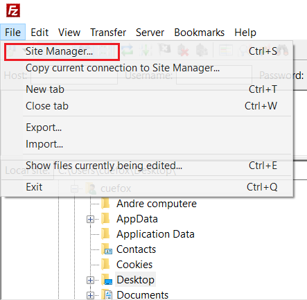 Going to FileZilla's site manager