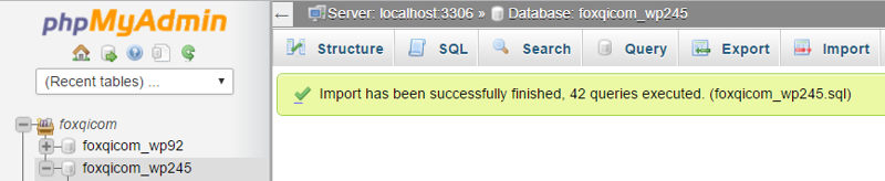SQL file import success message