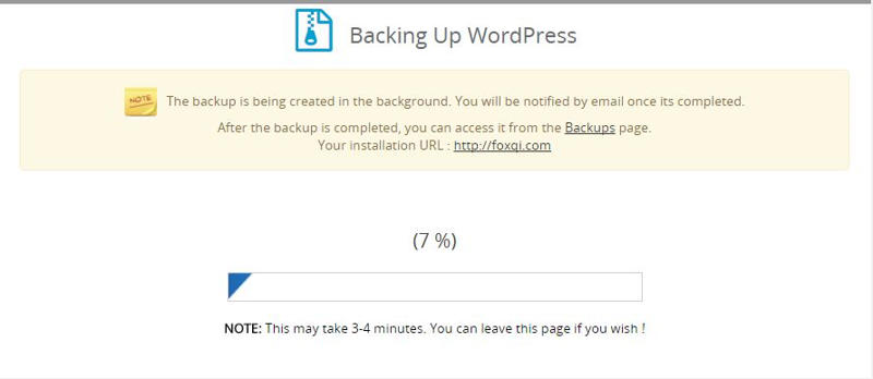 Softaculous backup in progress