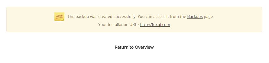 Softaculous successful backup message