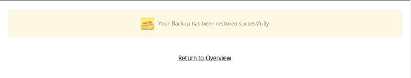 Softaculous restore success message