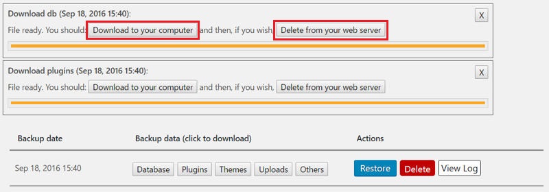 Downloading UpdraftPlus backup files