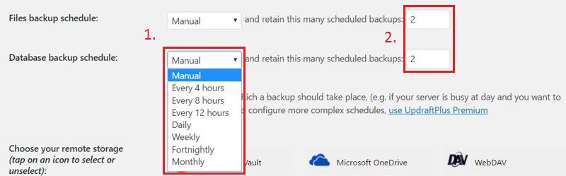 Setting backups schedule
