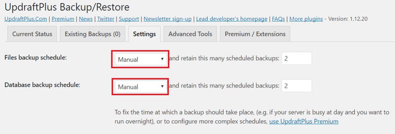Setting backup schedule