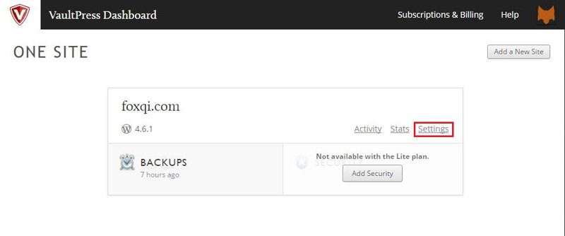 VaultPress online dashboard page