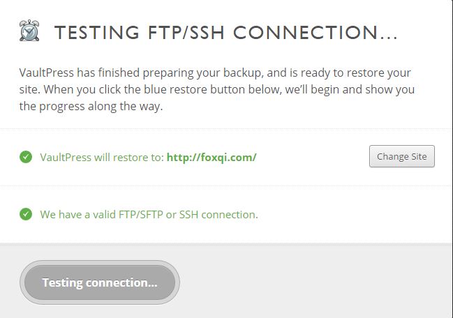 VaultPress testing server connection prior to restore