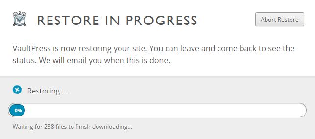 VaultPress restoring in progress