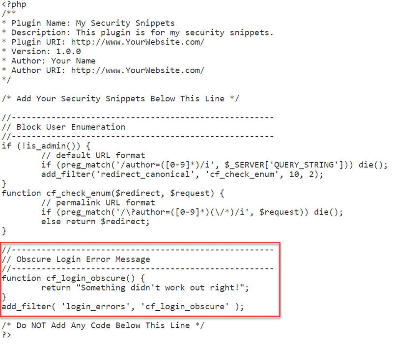 Security snippets file after adding second snippet