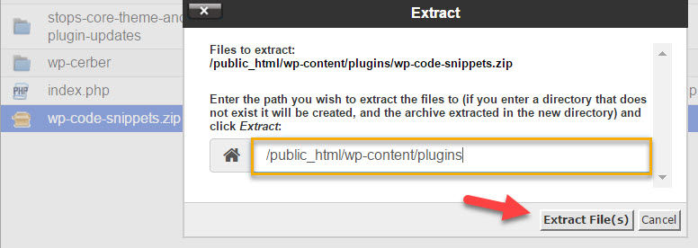 Completing extraction modal window
